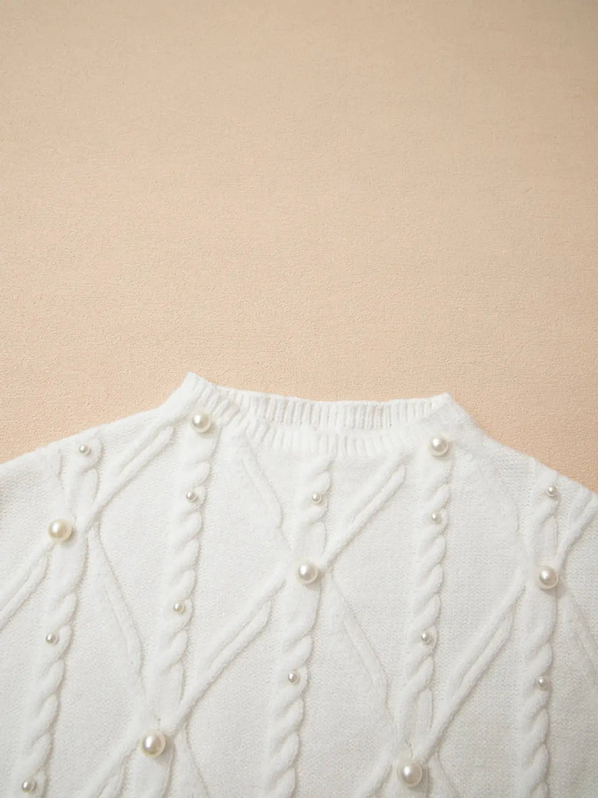 Pearled Mock Neck Textured Knit Sweater  Style Ratio