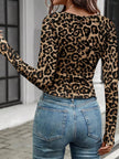 Leopard Print Square Neck Long Sleeve Top  Style Ratio