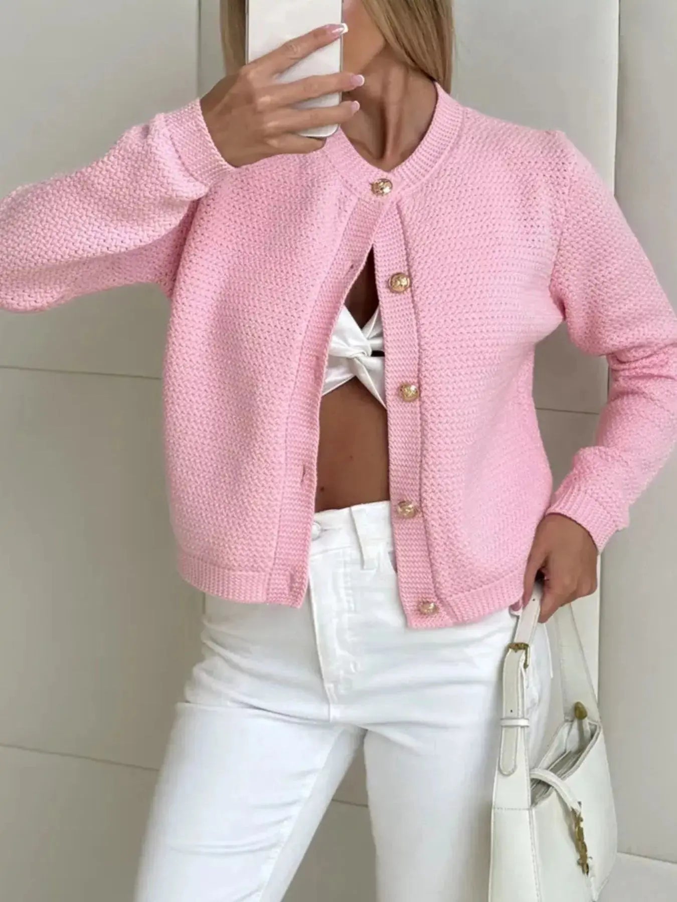 Button Up Texture Knit Cardigan  Style Ratio