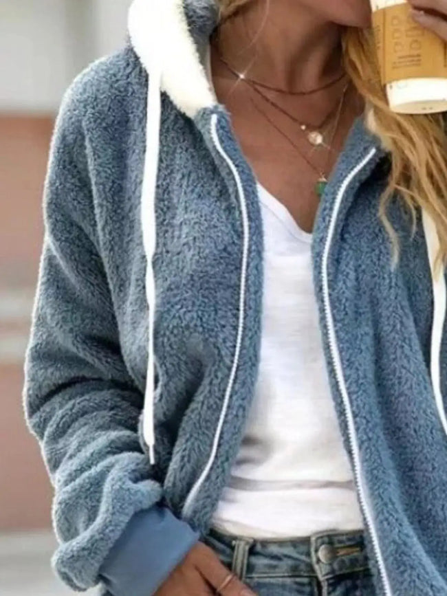 Full Size Cozy Fleece Zip-Up Hooded Jacket  Style Ratio