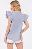 Ces Femme Striped V-Neck Ruffled Cap Sleeve Blouse  Style Ratio