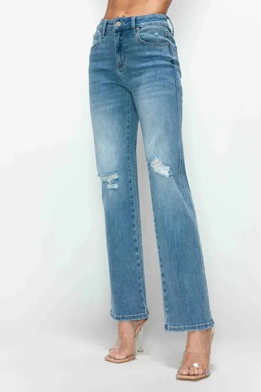 bytos Full Size Distressed High Rise Straight Jeans  Style Ratio