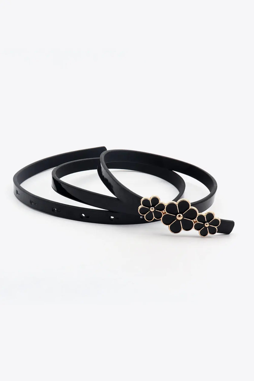Flower Decor Skinny PU Belt  Style Ratio