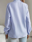 Striped Ruffle Detail Button-Up Blouse  Style Ratio