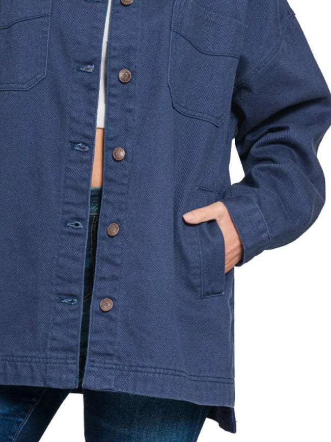 Zenana Oversized Collared Neck Button Front Shackets  Style Ratio