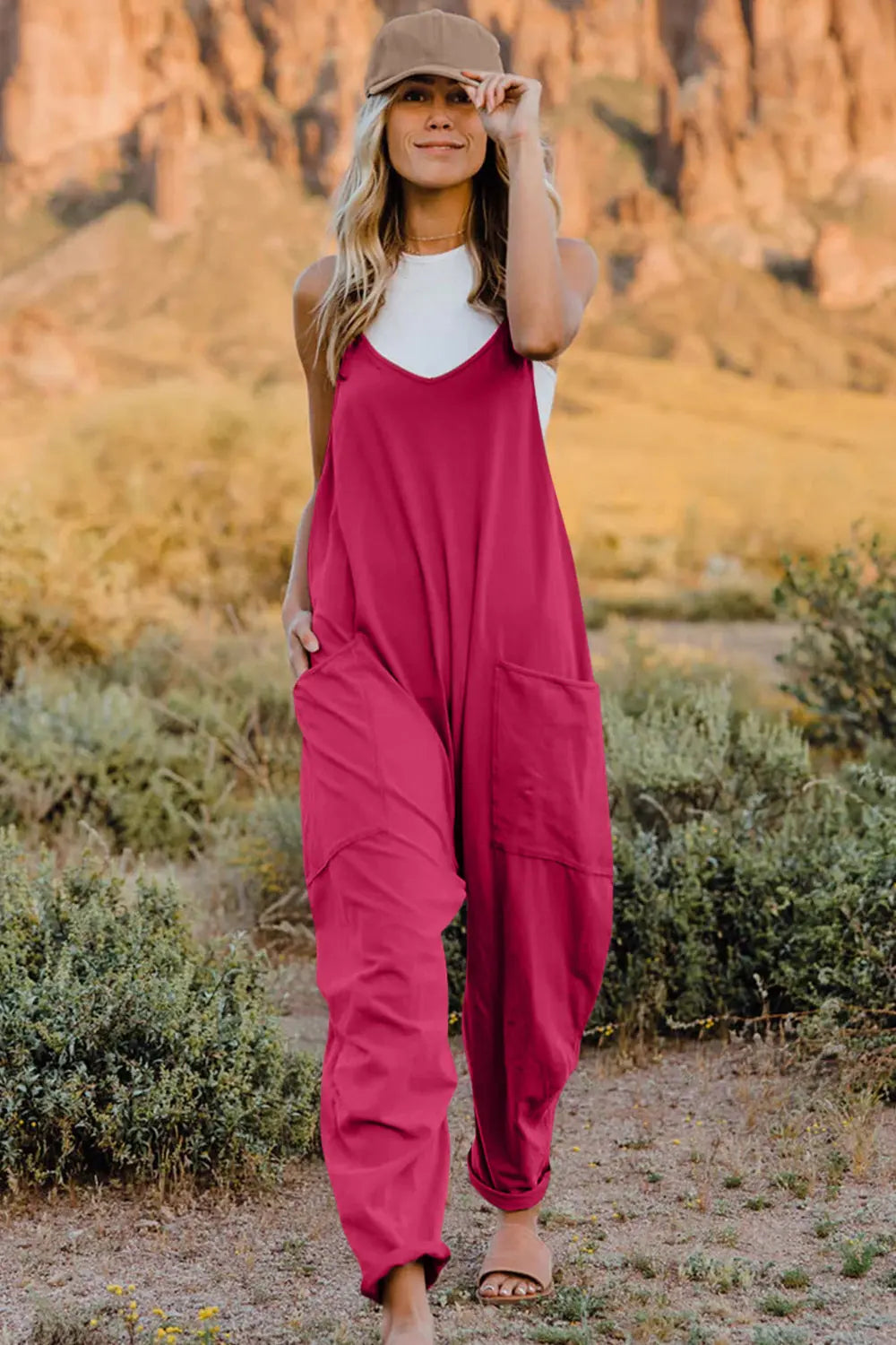Double Take V Neck Sleeveless Jumpsuit with Pockets  Style Ratio