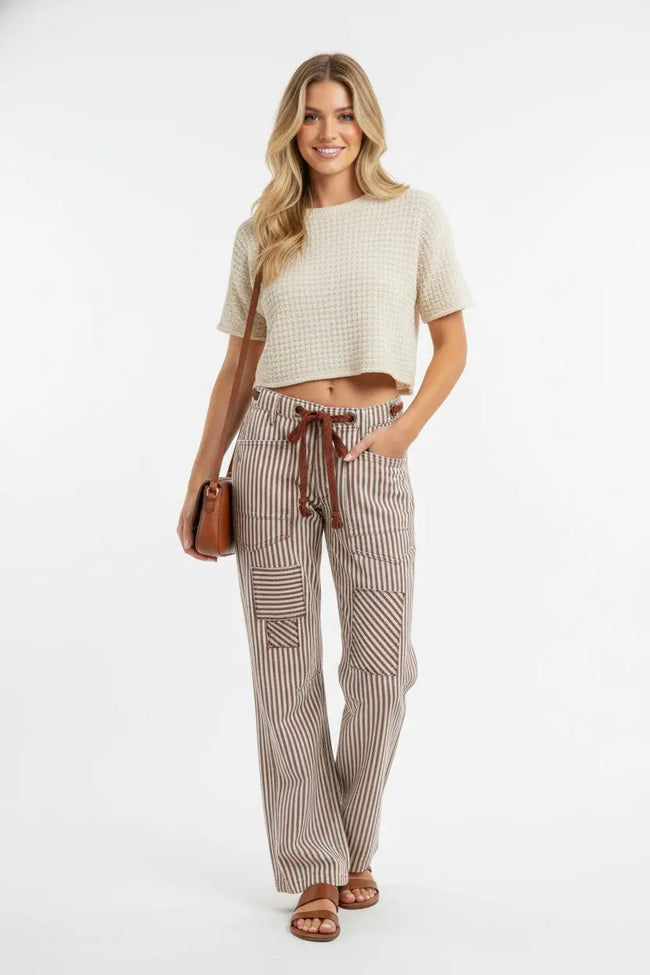 BiBi Drawstring Striped Twill Barrel Pants  Style Ratio