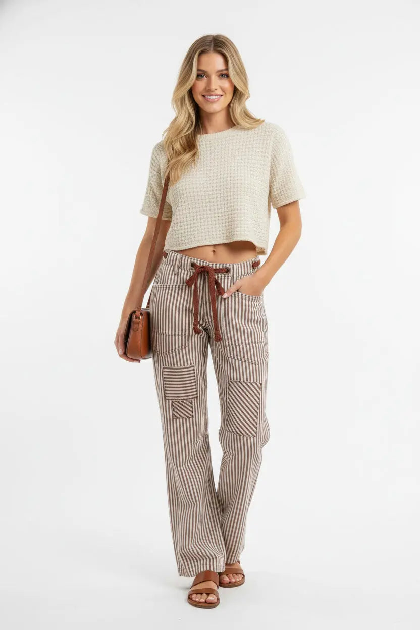 BiBi Drawstring Striped Twill Barrel Pants  Style Ratio