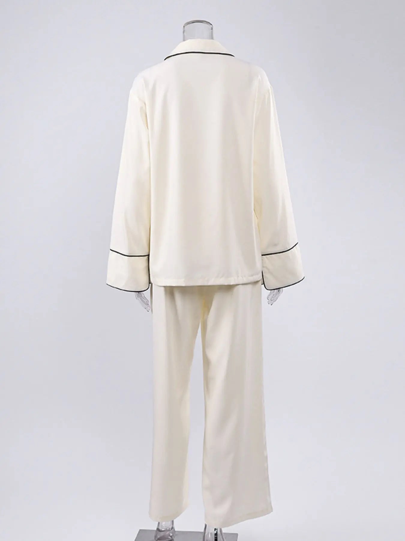 Contrast Trim Button Up Top and Pants Lounge Set  Style Ratio
