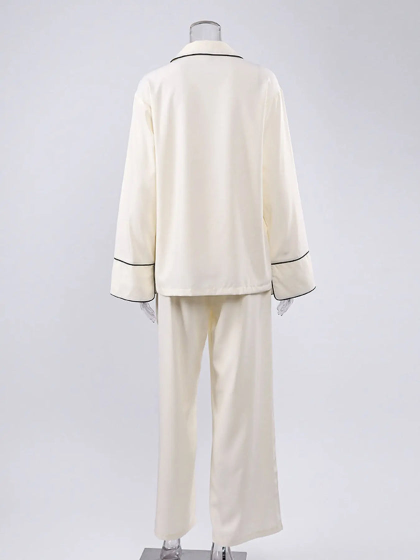 Contrast Trim Button Up Top and Pants Lounge Set  Style Ratio