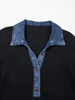 Denim Trim Button Detail Short Sleeve Shirt  Style Ratio