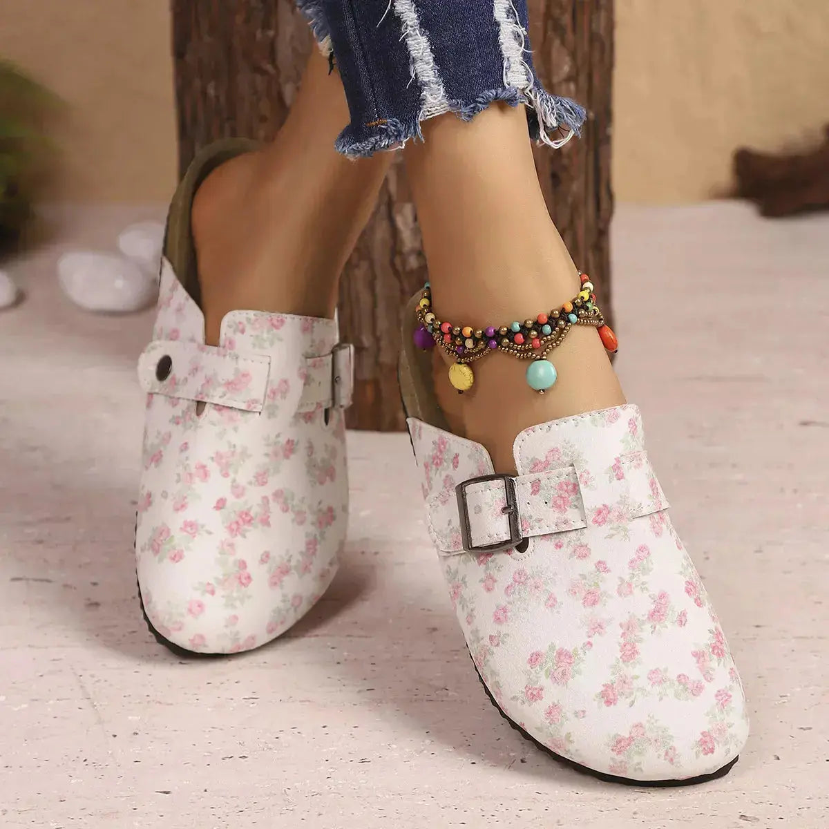 Floral Print Buckle Decor Slip-Ons  Style Ratio