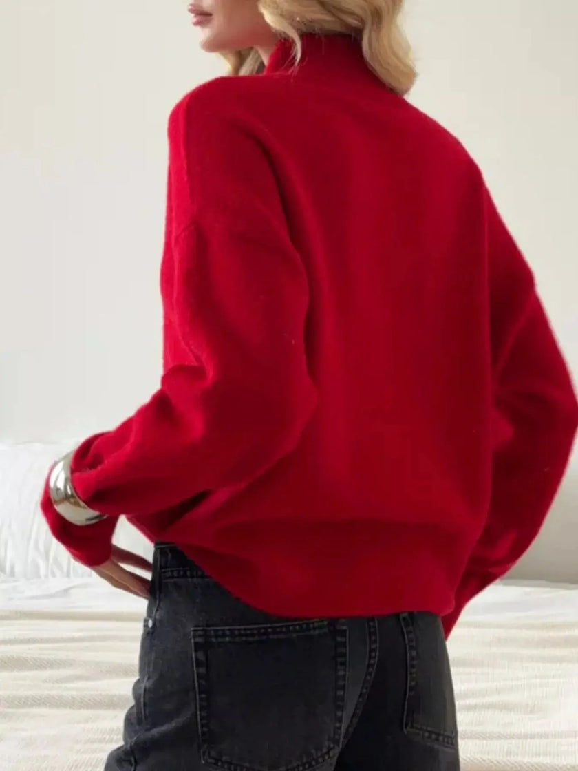 Mock Neck Dropped Shoulder Sweater  Style Ratio