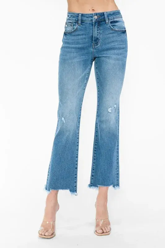 bytos Raw Hem Distressed Mid Rise Crop Jeans  Style Ratio
