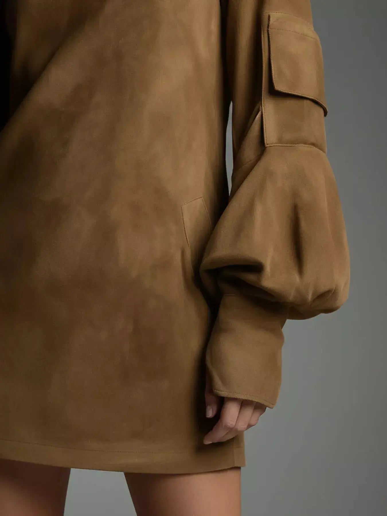 Full Size Suede Turtleneck Lantern Sleeve Mini Dress  Style Ratio
