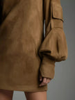 Full Size Suede Turtleneck Lantern Sleeve Mini Dress  Style Ratio