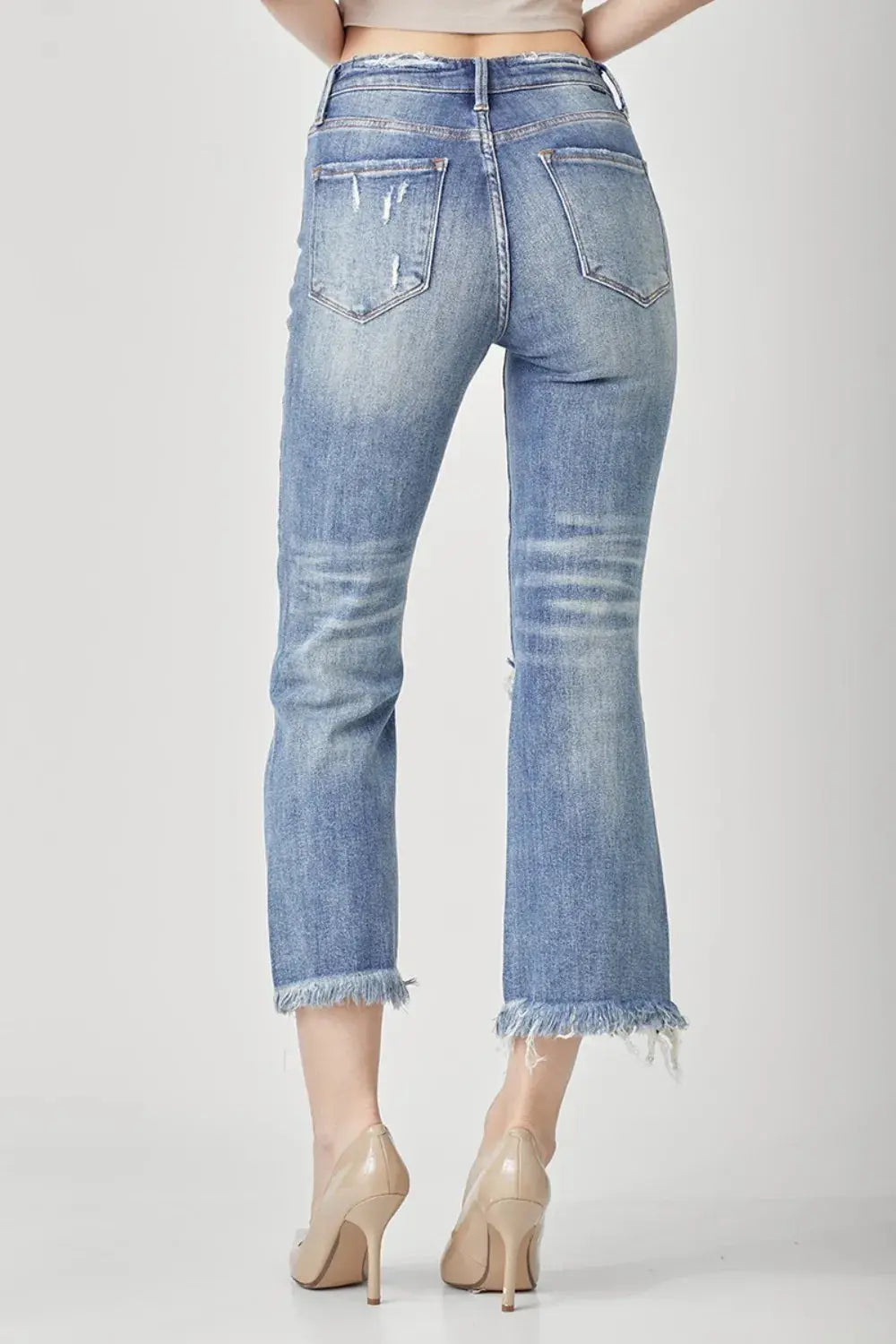 RISEN High Waist Distressed Cropped Bootcut Jeans  Style Ratio