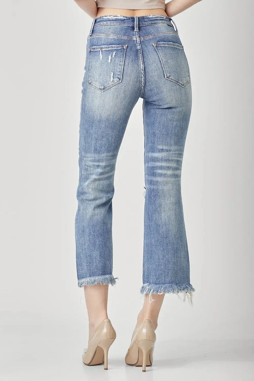 RISEN High Waist Distressed Cropped Bootcut Jeans  Style Ratio