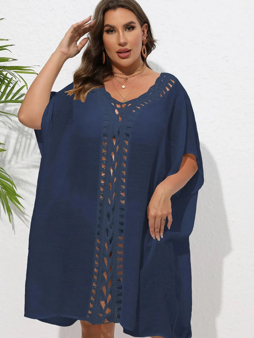 Crochet Trim V-Neck Beach Cover Up  Style Ratio