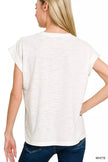 Zenana Slub Cuffed Short Sleeve Tee  Style Ratio