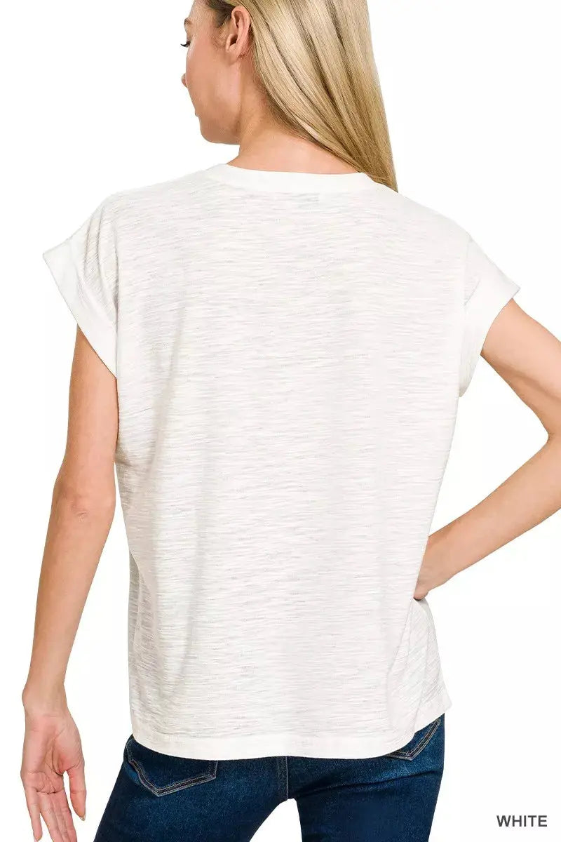 Zenana Slub Cuffed Short Sleeve Tee  Style Ratio