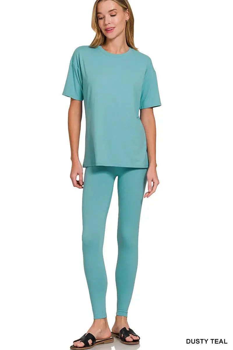 Zenana Brushed Dty Microfiber Short Sleeve Top and Pants Loungewear Set  Style Ratio