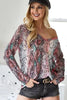 BiBi Snakeskin Print Low Gauge Hacci V Neck Long Sleeve Top  Style Ratio