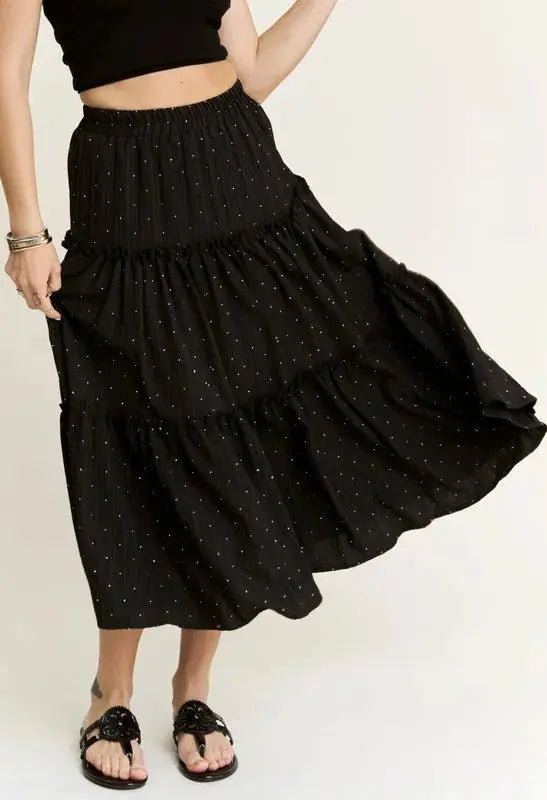 Adora Rhinestone Accent Tiered Midi Skirt  Style Ratio