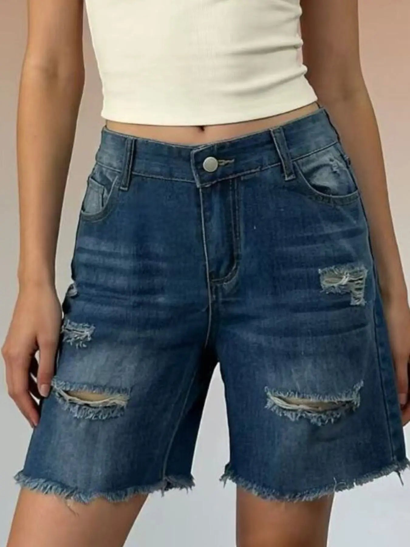 Full Size Ripped Frayed Hem Denim Shorts  Style Ratio