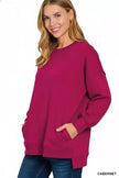 Zenana Fleece Hi-low Boyfriend Sweatshirt with Pockets  Style Ratio