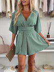 Full Size Surplice Tie Waist Romper  Style Ratio