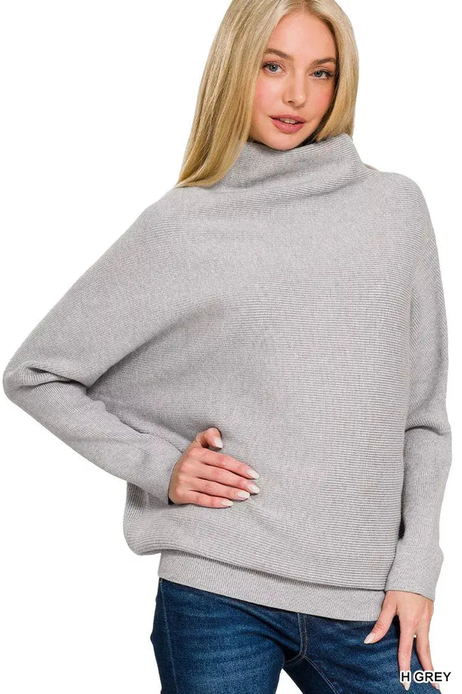 Zenana Viscose Dolman Sleeve Mock Neck Sweater  Style Ratio