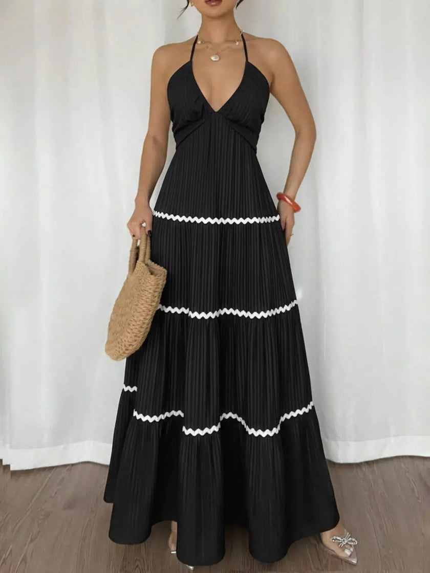 Halter Neck Pleated Maxi Dress  Style Ratio