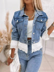 Cropped Denim Jacket with Lace Trim  Style Ratio