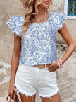 Floral Print Ruffle Trim Blouse  Style Ratio