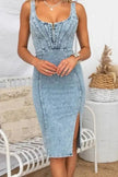 Side Slit Washed Scoop Neck Denim Dress  Style Ratio