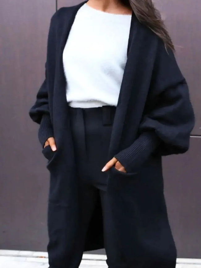 Perfee Open Front Dropped Shoulder Cardigan  Style Ratio
