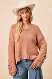 BiBi Chunky Knit Sweater with Flower Detail Sleeves  Style Ratio