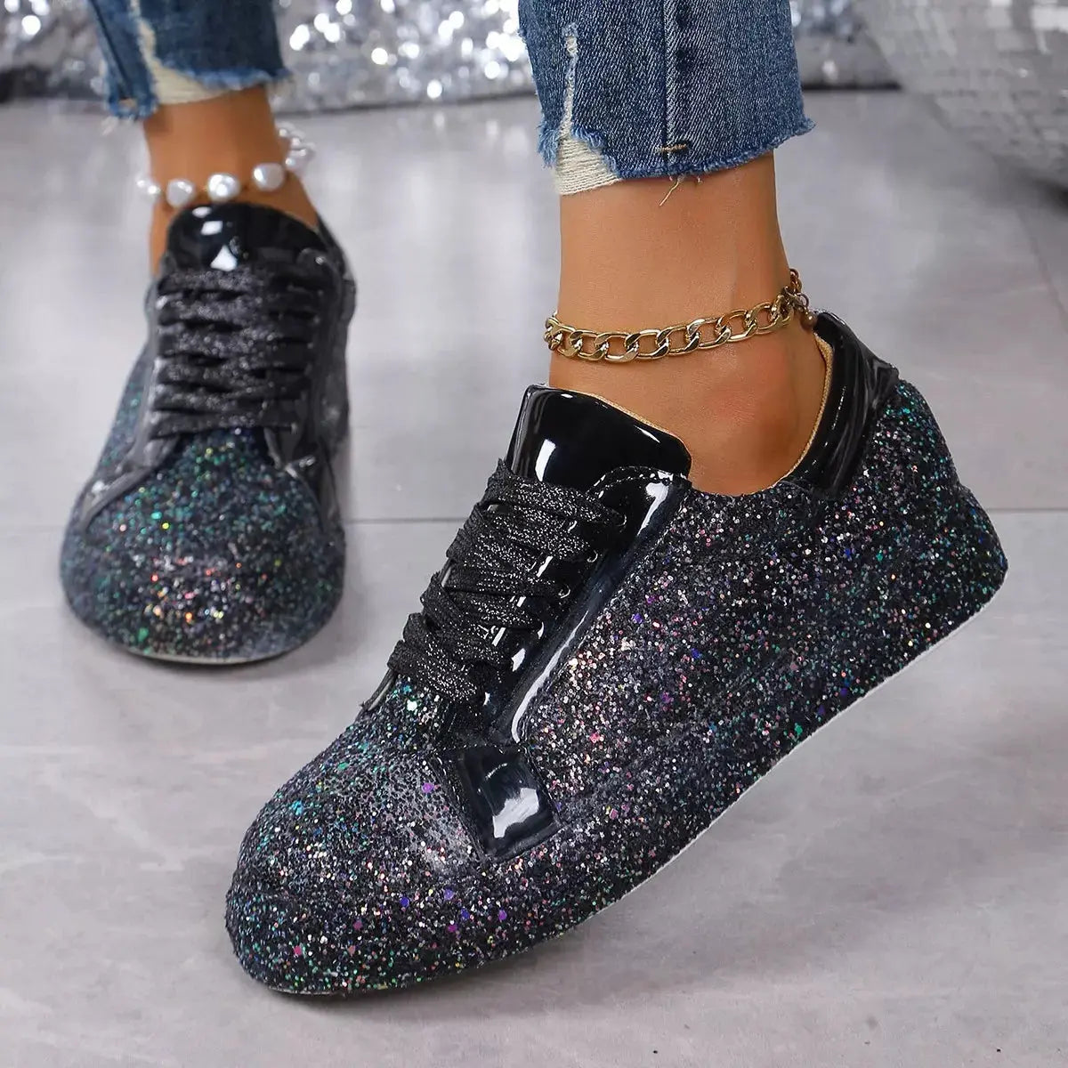 Sequin Lace Up Sneakers  Style Ratio