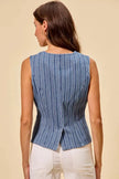 SO ME Stripe Slim Fit Button Front Denim Vest Top  Style Ratio