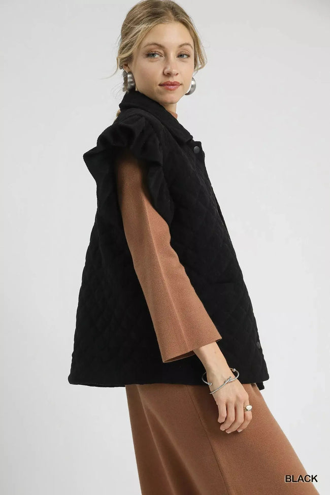Umgee Corduroy Quilted Ruffle Sleeve Vest  Style Ratio