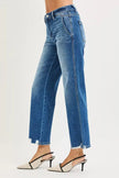 RISEN High Rise Ankle Straight Distressed Hem Detail Jeans  Style Ratio
