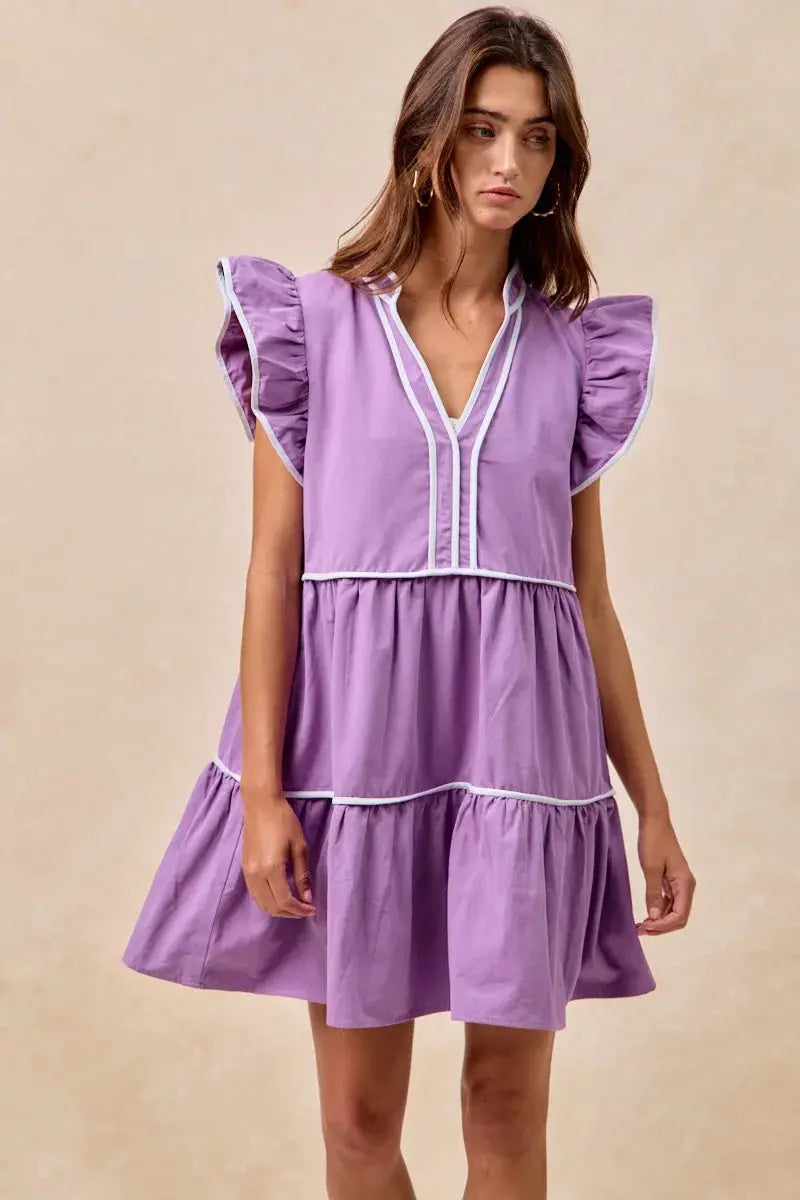 BiBi Gameday Theme Contrast Binding Ruffled Dress  Style Ratio