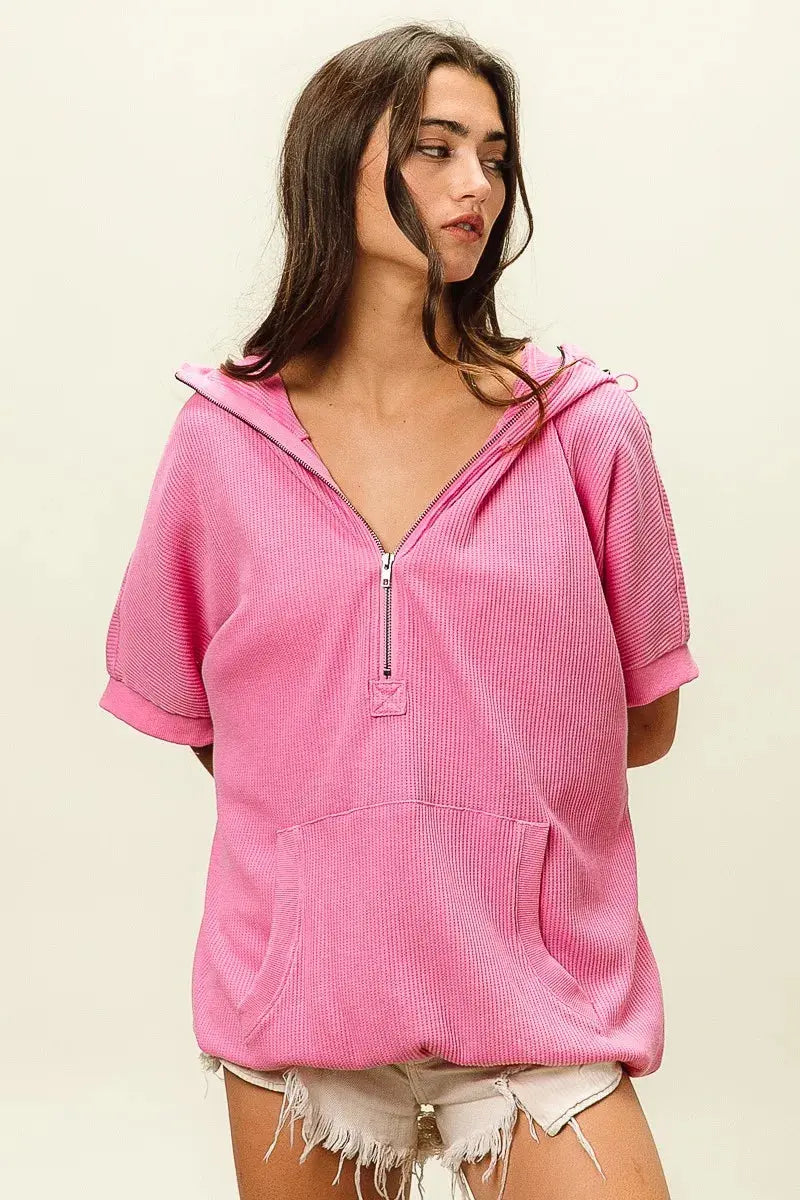 BiBi Vintage Washed Waffle Thermal Hoodie  Style Ratio
