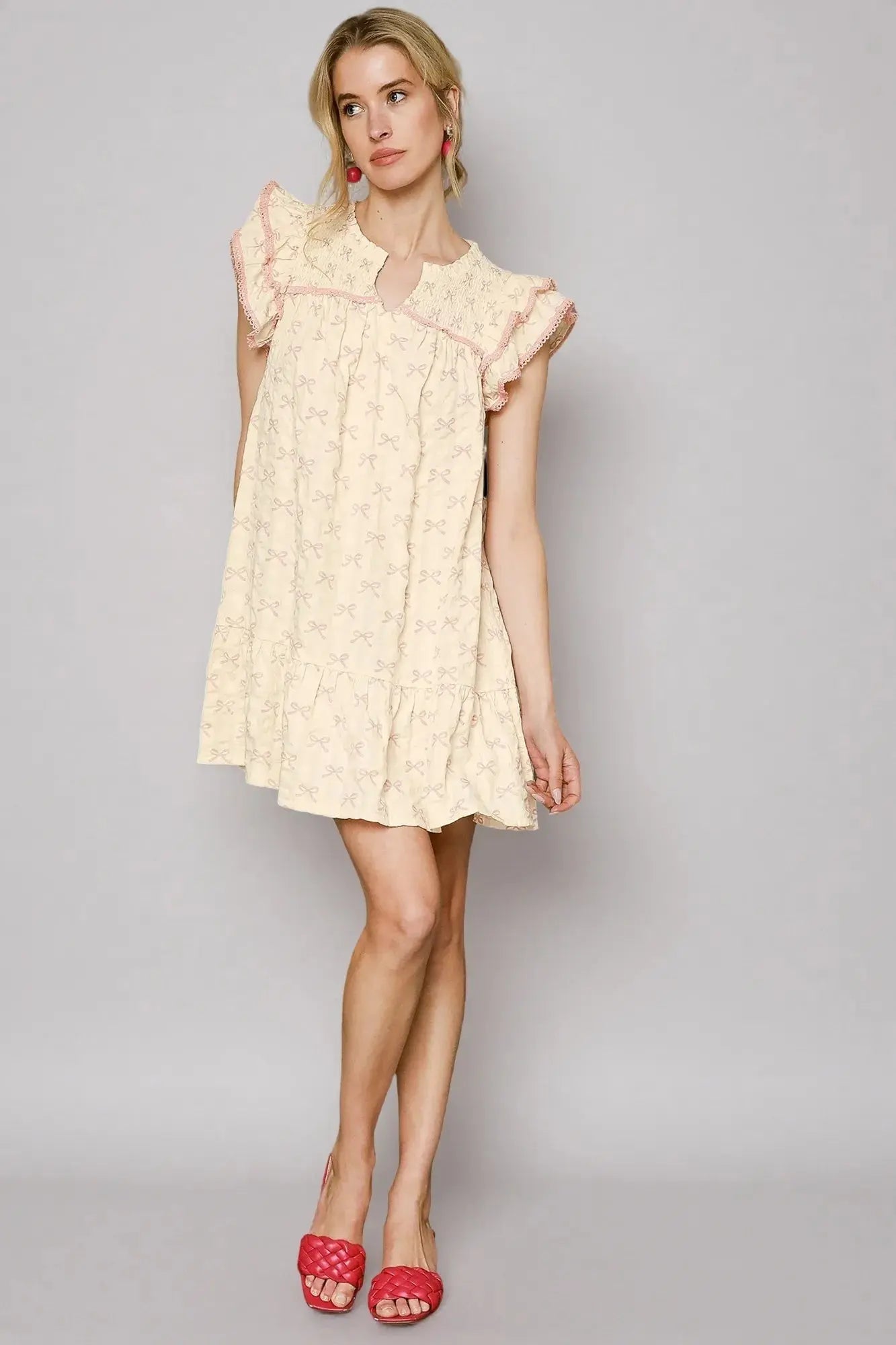 Umgee Bow Print Ruffled Cap Sleeve Mini Dress  Style Ratio