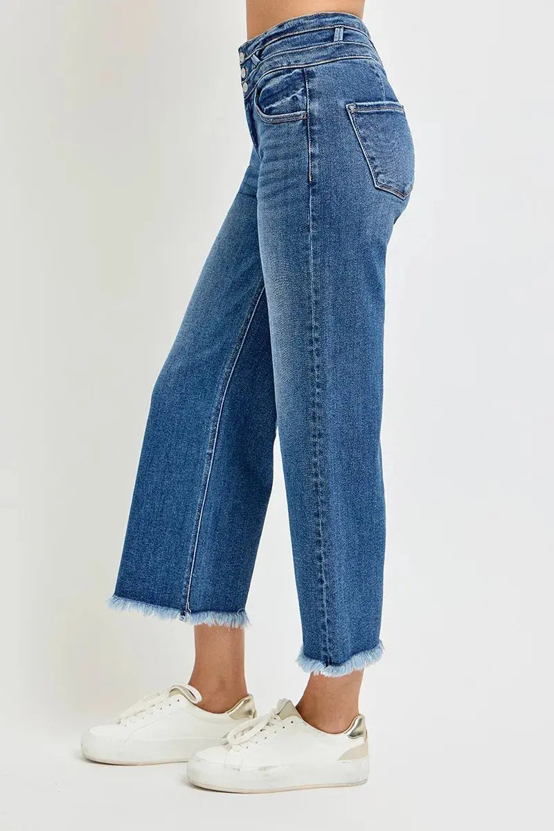 RISEN High Rise Crop Wide Leg Jeans with Wide Band Detail  Style Ratio