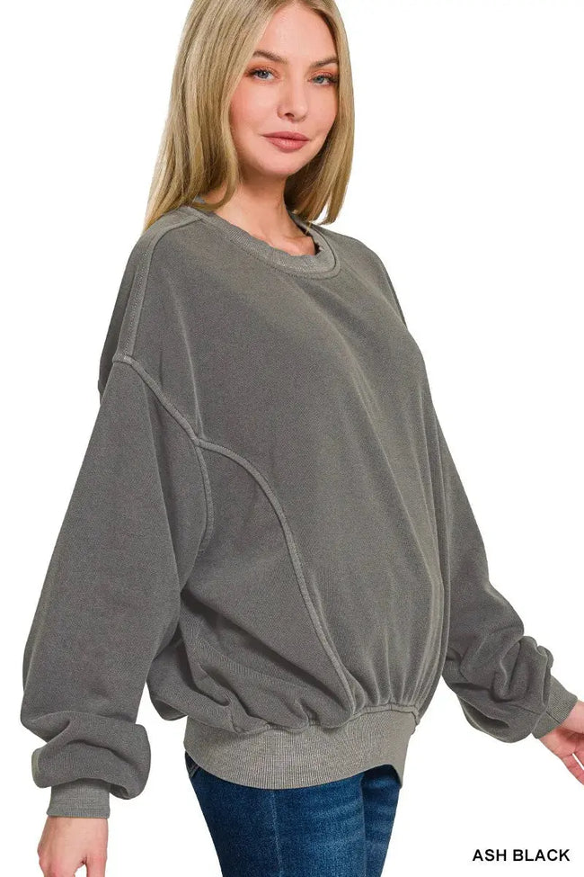 Zenana Soft Fleece Pigment Dye Pullover Sweatshirt  Style Ratio