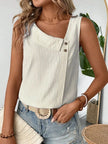Decorative Button Asymmetrical Striped Tank Top  Style Ratio