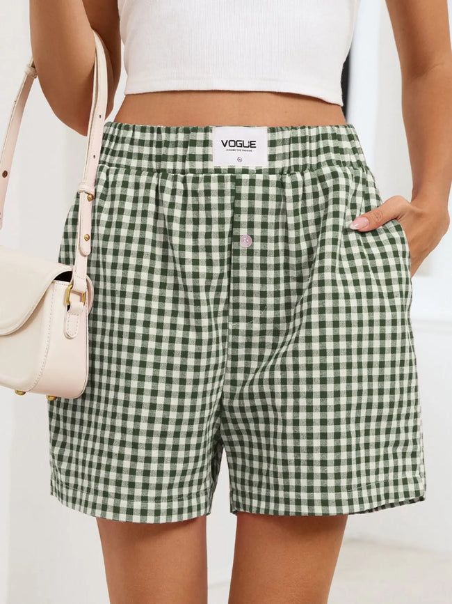 Gingham Elastic Waist Casual Shorts  Style Ratio