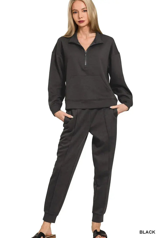 Zenana Scuba Half Zip Sweatshirt and Joggers Set  Style Ratio